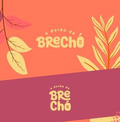 the words breco are written in spanish and english on an orange background with leaves