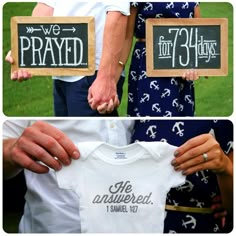 two people holding up shirts that say they are praying for the first time in their life