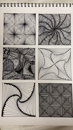 four different designs in black and white on a sheet of paper, each with an individual's own drawing