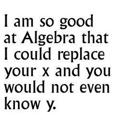 the words i am so good at algebra that i could replace your x and you would not even know y