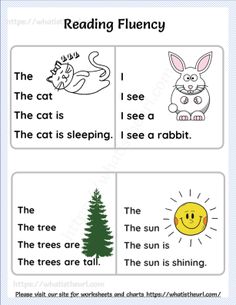 reading flueny worksheet with pictures and words to help students learn how to read