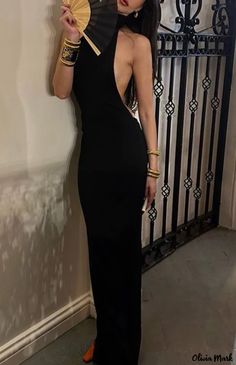 Olivia Mark - Sleek Satin Backless Silk-inspired Design Sexy Maxi Dress Bodycon Maxi Dresses, Long Midi Dress, Home Dress, Crewneck Dress, Cute Outfit Ideas, Satin Midi Dress, Maxi Dress With Sleeves, Olivia Mark, Black Maxi Dress