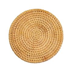 a round wicker placemat with an oval design in the center on a white background