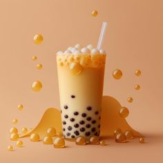 an iced drink with white and black dots on it