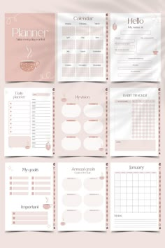 a set of pink and white planner pages