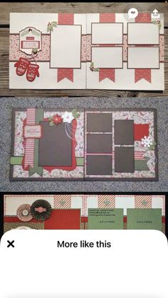 three different layouts for a scrapbook, with the same page being cut out