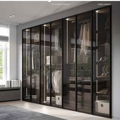 an image of a walk in closet with glass doors