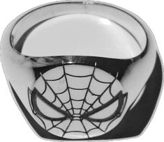 a spider - man ring is shown in black and white