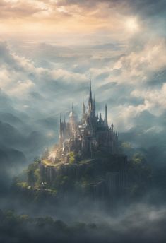 Fantasy Castle in The Mountains Digital Matte Painting Art Print Dragon Castle Fantasy Art, Abandoned Castle Fantasy Art, Kingdom In The Mountains, Fantasy Places City, Castle In Mountains, Viking Castle, High Fantasy Art, Castle Fantasy Art, Castle On A Mountain