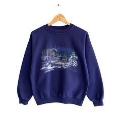 Code : 258@ Vintage Northern Reflections Navy Sweatshirt Small Nature View Crewneck Deer House Jungle Sweater Wildlife Animal Print Logo Habitat Jumper Size on Tag :  S Details Measurement  Arm Pit to Arm Pit : 21.5"inches Back Collar to Hem : 23"inches Condition :  Great Vintage Condition.No Holes And No Stain.Pease refer pictures detail.‼️ House Jungle, Navy Sweatshirt, Nature View, Vintage Fits, Vintage Hoodies, Clothing Hacks, Vintage Sweatshirt, Print Logo, Pullover Sweatshirts