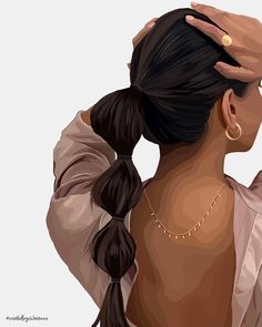 a painting of a woman's back with her hair in a pony tail braid