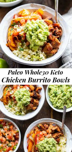 paleo wholeso keto chicken burrito bowls with guacamole and salsa