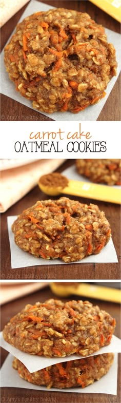 three different views of carrot cake oatmeal cookies on top of each other