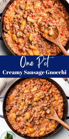 one pot creamy sausage gnocchini in a skillet