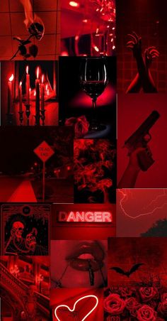 a collage of images with red lighting