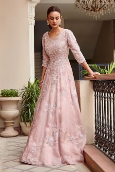 Shop for these amazing collections of Purple Organza Hand Embroidered Aari V Neck Floral Gown For Women by Osaa by Adarsh online at Aza Fashions. Golda Rosheuvel, Gowns Purple, Gown Purple, Organza Gown, Organza Gowns, Purple Gowns, Gown For Women, Gown Pattern, Embroidered Organza