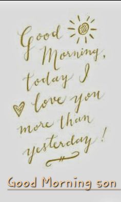 the words good morning are written in cursive writing on white paper with gold foil