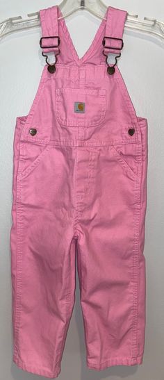 "Labeled 2T / color pink / measures side snap waist 11 1/2\" / inseam 12\" / length (shoulder straps fully extended to bottom leg) 30\" / Smoke free environment / no issues (90)" Light Pink Overalls, Pink Shortalls With Pockets, Casual Pink Overall Shortalls, Casual Pink Shortalls, Pink Overall Jumpsuit With Pockets, Spring Pink Bib Front Overalls, Pink Cotton Shortalls With Pockets, Pink Cotton Bib Front Overalls, Pink Cotton Overalls