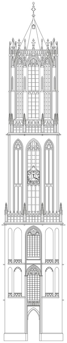 Schematische lijntekening van de Utrechtse Dom House Drawing, Tile Art, Utrecht, Pretty Places, Tile, Floor Plans, Stone, Drawings