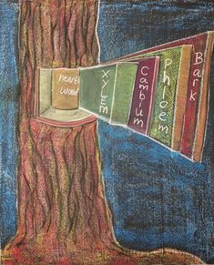 a drawing of a tree with books on it