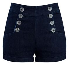 High Waist Sailor Girl Dark Denim Shorts with Anchor Buttons ***PRE-OR | Double Trouble Apparel Ripped Jeggings, Dark Denim Shorts, Sailor Shorts, Girls Denim Shorts, Trendy Swimwear, Psychobilly, Zooey Deschanel, Cute Jeans, Double Trouble