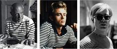 four different pictures of men in striped shirts, one with glasses and the other without