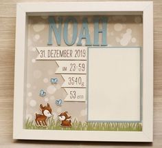 a baby's birth photo frame with an animal theme