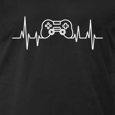 a black t - shirt with a white heartbeat and video game controller on the front