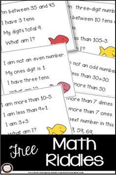 free math riddle cards for 1st grade and 2nd grade Learn Math, Comparing Numbers, Math Vocabulary, Math Challenge, Math Intervention, Drawing Conclusions, Math Methods