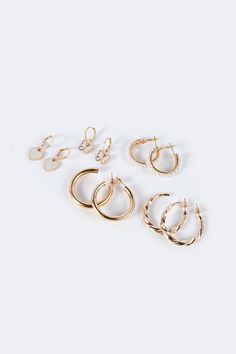 Hoop Earring Pack Assorted styles Gold-tone Metal Item care: Avoid direct contact with perfume, soap or creams Earring Pack, Heart Print, Gold Tone Metal, Gold Earrings, Gold Rings, Gold Bracelet, Gold Tones, Hoop Earrings, Soap