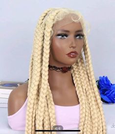 **Trendy Large Box Braids Look** **Embrace Exquisite Handmade Knotless Full Lace Wig Step up your style game with these large square box braids in the vibrant 613 blonde shade. This handmade knotless full lace wig is designed to elevate your beauty, offering an effortlessly chic and bold look.  **Achieve a Super Natural Look Enjoy the seamless blend of a natural-looking hairline with rich baby hair that frames your face perfectly. The adjustable lace allows for a flawless finish, giving the illu Big Knotless, Trendy Box Braids, Large Box Braids, Braid Wig, Front Braids, Lace Braid, Box Braid Wig, Box Braid, Jumbo Braids