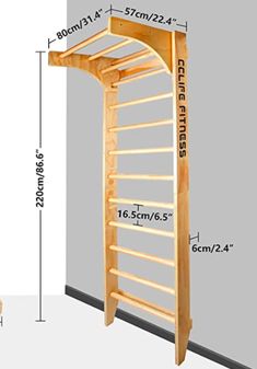 a wooden shoe rack with measurements for it