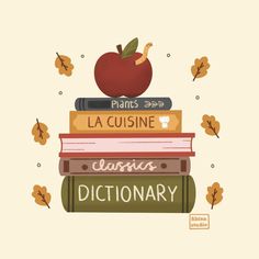 a stack of books with an apple sitting on top of each other, and the words la cuisine clasica dictionary