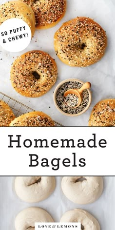 homemade bagels with poppy seed sprinkles on top and in the background