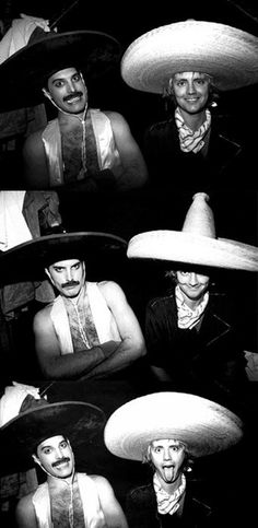 black and white photograph of people wearing sombreros