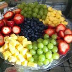 a platter filled with lots of different types of fruit