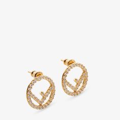 Hoop Earrings With F Is Fendi Motif. Made Of Metal With A Gold Finish. Embellished With White Crystals. Made In Italy Composition 100% Bronze, Rhinestones: 100% Zircon Fendi Jewelry, Fendi Earrings, White Crystals, Ear Rings, Earrings Color, Cotton Dress, Gold Finish, Fendi, In Italy