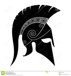 an ancient spartan helmet silhouette on white background