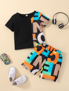 Multicolor Casual  Short Sleeve Cotton Letter  Embellished Slight Stretch Summer Baby Clothing Baby Summer Outfits Boy, Newborn Baby Boy Clothes Summer, Fun Summer Playwear For Babies, Toddler Boy Summer, Short Infantil, Clothes For Boys, Fashion Collection Inspiration, Baby Boy Summer, Baby Clothes Girl Dresses