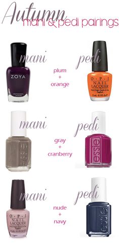 Fall Polish Pairings, Mani Pedi Color Combos Fall 2022, Fall Mani Pedi, Fall Toenail Colors, Fall Mani Pedi Combos, Fall Pedicure Colors Toenails, Fall Pedicure Colors, Mani Pedi Combos, Nail Color Combinations