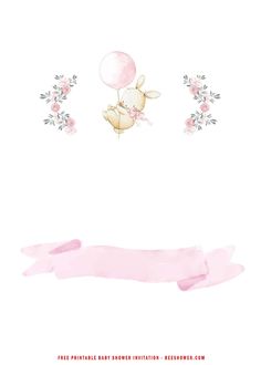 an image of a pink and white background with flowers on the bottom, balloons in the middle