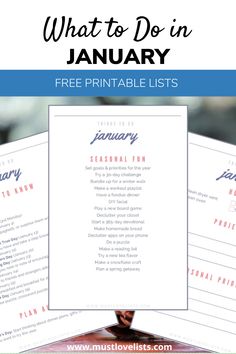 the january printable list for what to do in january, with text overlay