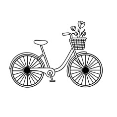 a drawing of a bicycle with flowers in the basket