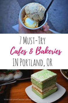 the words must try cakes and bakes in portland, or with images of different desserts