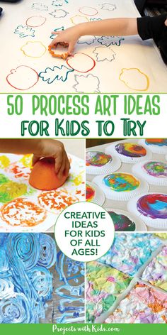 Different images of process art project ideas for kids to try. Process Art School Age, Art Work For Special Needs, Every Child Is An Artist Activities, Non Traditional Art Materials, Change Art Ideas, Expressive Art And Design Eyfs, Art Kindergarten Ideas Activities, Preschool Messy Art, Cool Art Activities