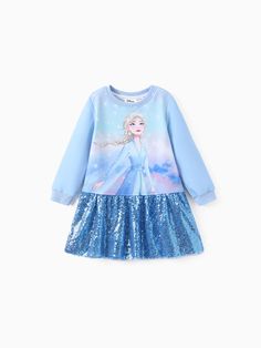 Sparkling like a true princess, this Frozen dress enchants toddlers. 
 
* Product features: Frozen’s favorite character print and full pattern design. 
* Fabric characteristics: Soft with sparkling sequins. 
* Piece of product: One dress included. 
* Neckline: Rounded shape. 
* Sleeves: Long sleeves. 
* Style: Princess dress with Frozen’s character design. 
* Fit: Comfort fit. 
* Length: Knee-length. Mesh Outfit, Disney Princess Toddler, Frozen Dress, Sparkle Outfit, Ariel Dress, Long Sleeves Dress, Elsa Dress, Long Sleeve Sequin Dress, Long Sleeve Outfits