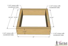 an image of a wooden box with measurements for the top and bottom section on it