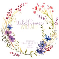 the wildflower wreath is shown in watercolor