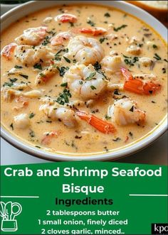 crab and shrimp seafood bisque recipe in a bowl