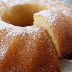 a bundt cake with powdered sugar on top